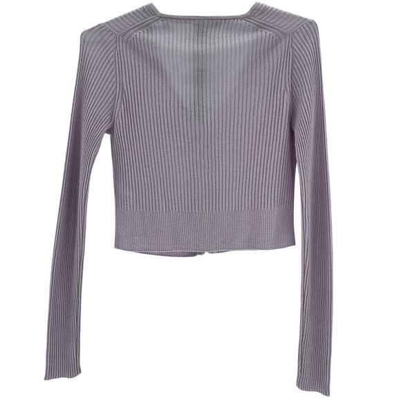 Vince Ribbed Lilac Cropped V Neck Cardigan Size S - Picture 3 of 4